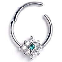 16G 3/8 Clear Gem Glam Festive Snowflake Hinged Segment Ring