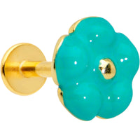 16G 1/4 Gold Tone Little Green Flower Labret Monroe Tragus