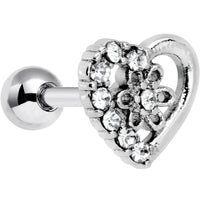 16G 1/4 Clear Gem Floral Hollow Heart Cartilage Tragus Earring