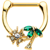 16G 5/16 Green Gem Gold Tone Sun Palm Tree Cartilage Clicker Ring