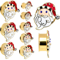 Color Gem Gold Tone Snazzy Santa Christmas Double Flare Plug Set