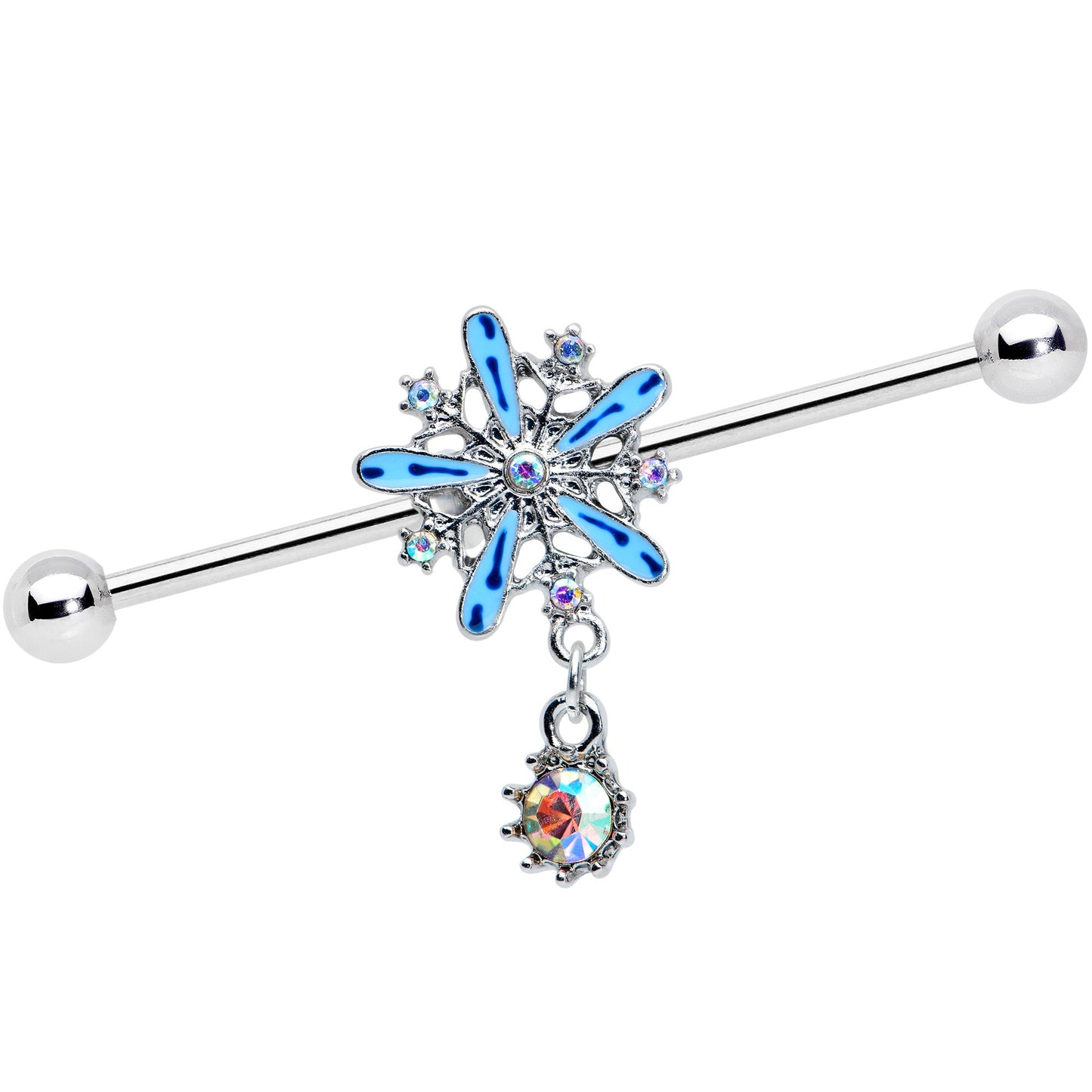 14G Aurora Gem Snowflake Blues Christmas Industrial Barbell 38mm