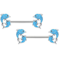 14G 9/16 Black Blue Gem Leaping Dolphin Barbell Nipple Ring Set