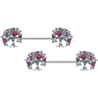 14G 9/16 Clear Pink Gem Luscious Fruit Tree Nipple Ring Set