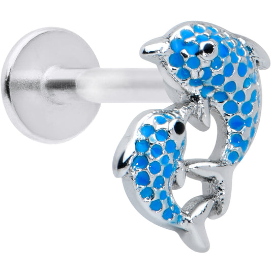 16G 5/16 Black Gem Blue Leaping Dolphins Labret Monroe Tragus