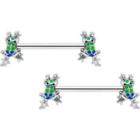 14G 9/16 Clear Gem Polka Dot Frog Barbell Nipple Ring Set