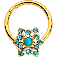 16G 3/8 Aqua Gem Gold Tone Snowflake Christmas Hinged Segment Ring