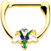 16G 5/16 Clear Gem Gold Tone Iris Flower Cartilage Clicker