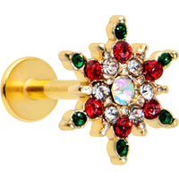 16G 5/16 Red Aurora Gem Gold Tone Xmas Star Holiday Labret Tragus