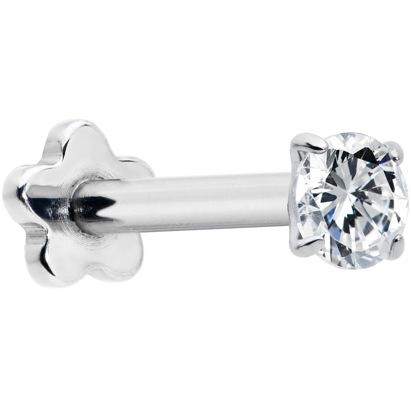 16G 5/16 Clear CZ G23 Titanium Threadless Flower Labret Tragus