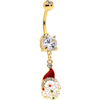 Clear Gem Gold Tone Decorated Santa Christmas Holiday Dangle Belly Ring