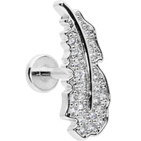 16G 1/4 Clear CZ Gem Feather Internally Threaded Labret Tragus