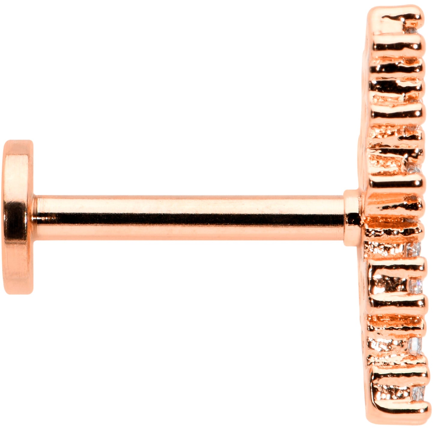 16G 5/16 CZ Gem Rose Hue Texture Arc Internal Thread Labret Tragus