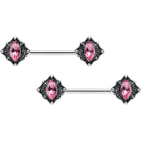14G 9/16 Pink Gem Rhombus Retro Barbell Nipple Ring Set