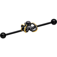 14G Black Understated Octopus Industrial Barbell 38mm