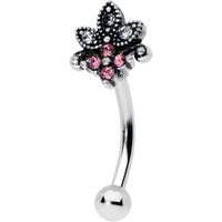 16G 5/16 Clear Pink Gem Abstract Leaf Flower Curved Eyebrow Ring