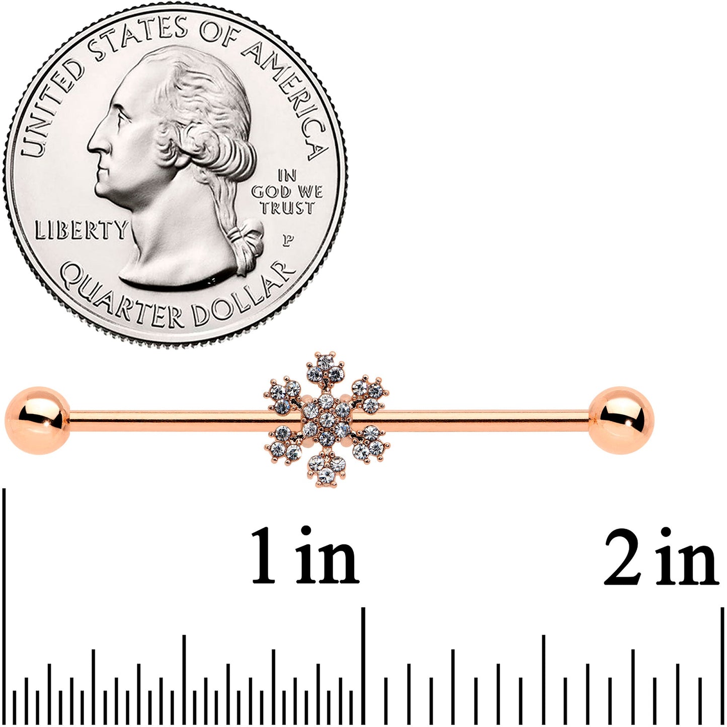 14G Rose Gold Hue Snowflake Christmas Industrial Barbell 38mm