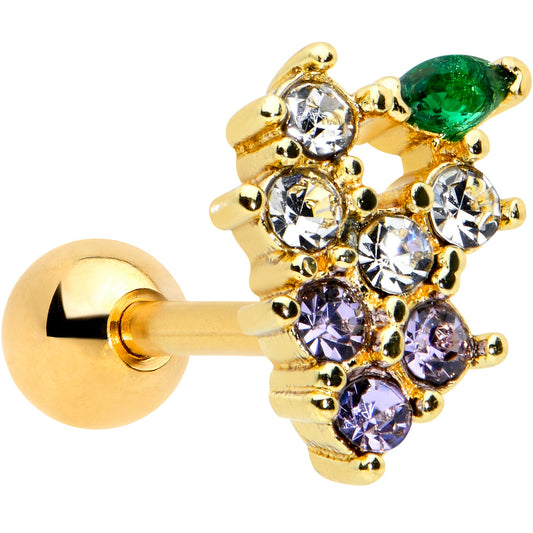 16G 1/4 Clear CZ Gem Gold Tone Bunch Grapes Cartilage Tragus