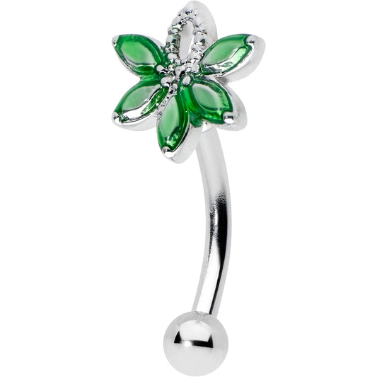 16G 5/16 Green Gem Pot Leaf Textured Curved Eyebrow Ring
