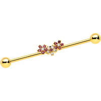 14G White Faux Opal Gold Hue Bunch Flower Industrial Barbell 38mm