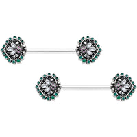 14G 9/16 Stylized Pink Green Leaf Barbell Nipple Ring Set