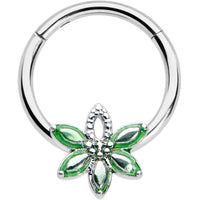 16G 3/8 Green Gem Texture Loopy Pot Leaf Hinged Segment Ring