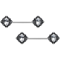14G 9/16 Clear Gem Rhombus Retro Barbell Nipple Ring Set