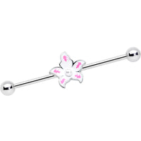 14G Pearly White Orb Pink Flower Industrial Barbell 38mm