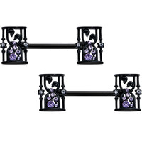 14G 9/16 Clear Purple Gem Black Gothic Hourglass Nipple Ring Set
