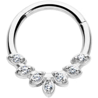 16G 5/16 Clear CZ Gem Seven Leaf Hinged Segment Ring