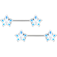 14G 9/16 Pearlescent Orb Flower Blue Barbell Nipple Ring Set