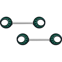 14G 9/16 Deep Green Moon Glow in the Dark Barbell Nipple Ring Set