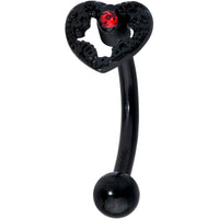 16G 5/16 Red Gem Black Steampunk Skeleton Curved Eyebrow Ring