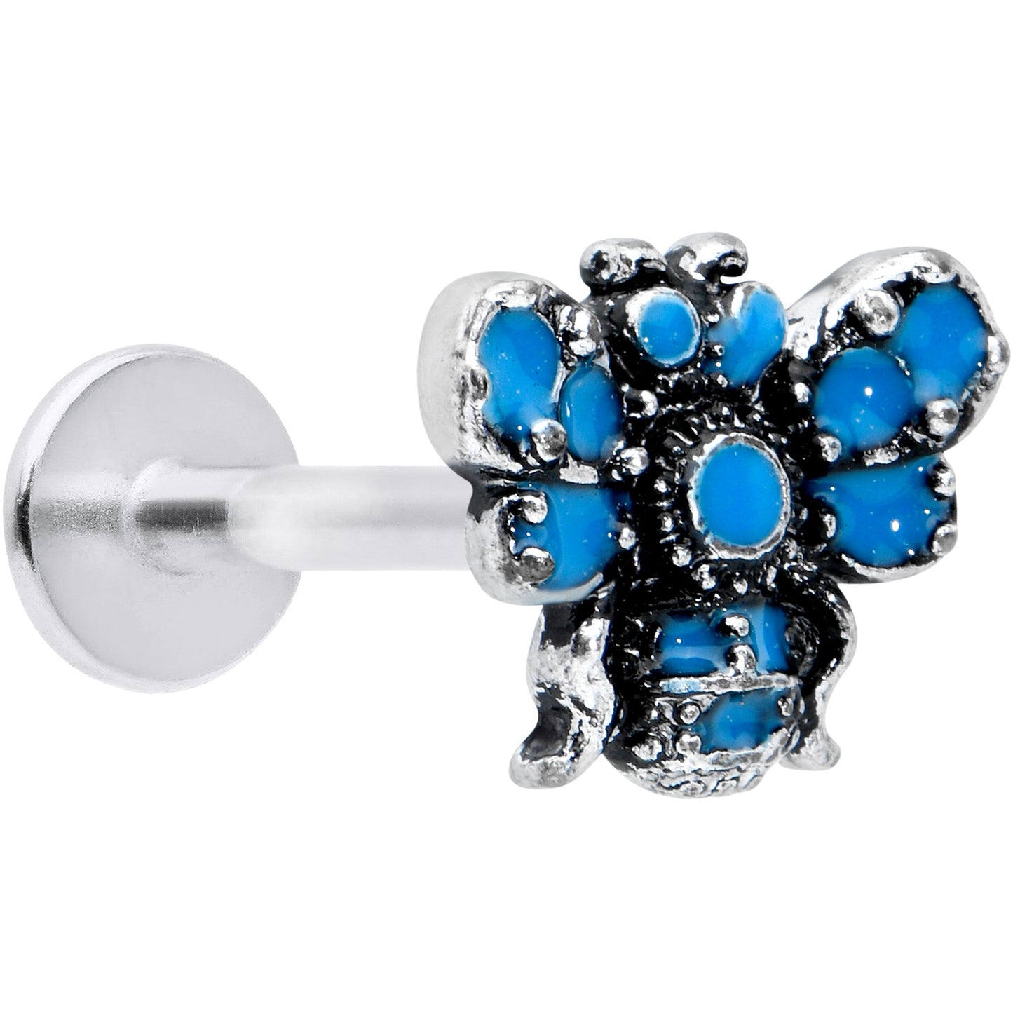 16G 5/16 Textured Blue Butterfly Labret Monroe Tragus
