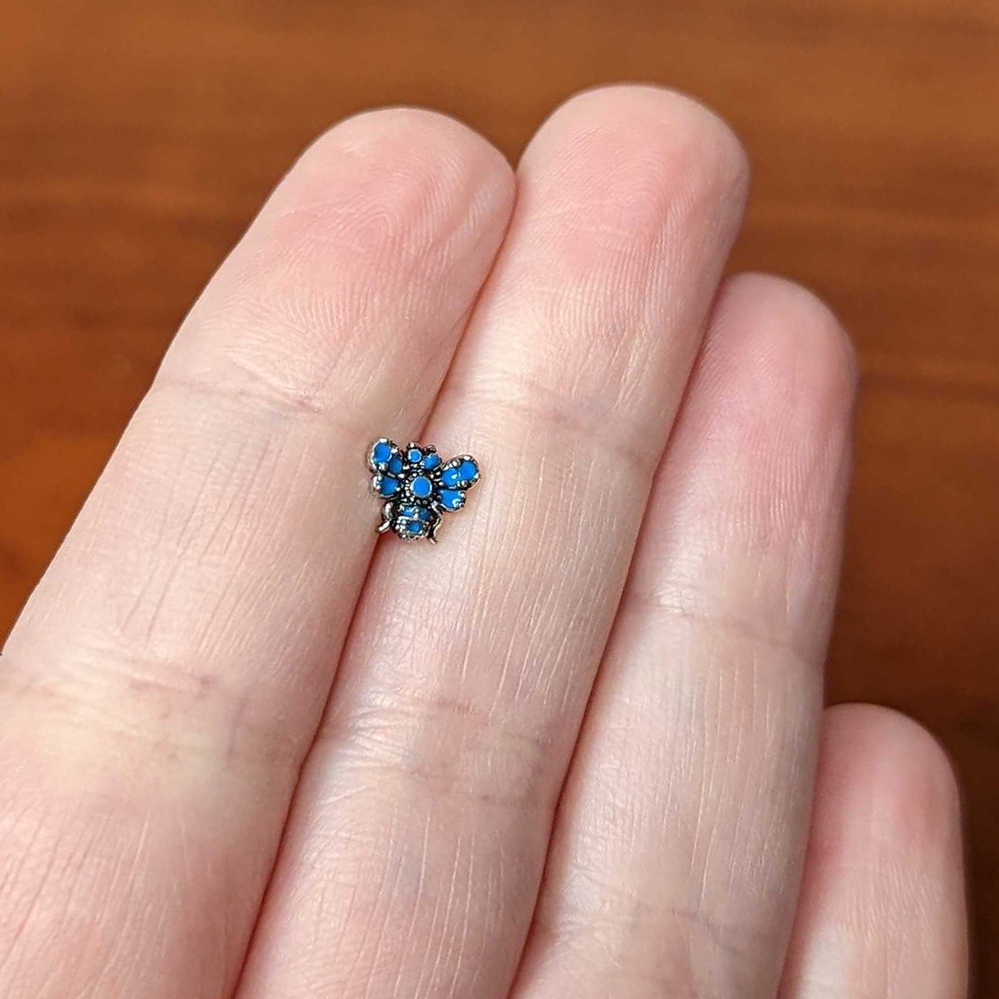 16G 5/16 Textured Blue Butterfly Labret Monroe Tragus