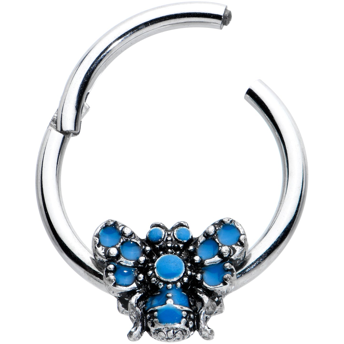 16G 3/8 Blue Textured Butterfly Hinged Segment Ring