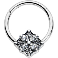 16G 3/8 Clear Gem Rhombus Flower Hinged Segment Ring