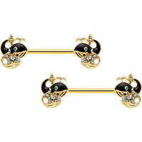 14G 9/16 Clear Gem Gold Tone Mom Baby Whale Nipple Ring Set