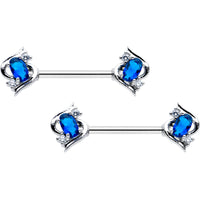 14G 9/16 Clear Blue Gem Oval Swirl Barbell Nipple Ring Set
