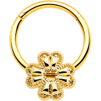 16G 3/8 Yellow Gem Gold Tone Texture Cross Hinged Segment RIng