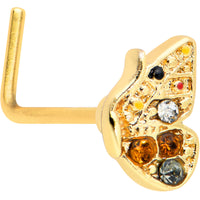 20G 1/4 Orange Gem Gold Tone Baroque Butterfly L Shape Nose Ring