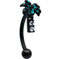 16G 5/16 Black Night Palm Tree Dangle Curved Eyebrow Ring