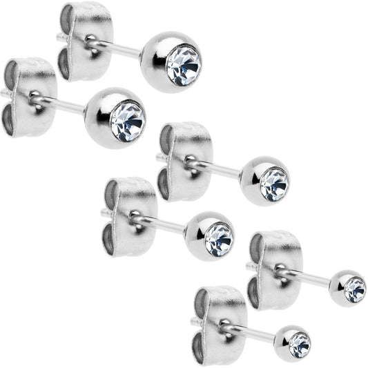 3mm 4mm 5mm Aurora Gem Ball 316L Stainless Steel Stud Earrings 3 Pack