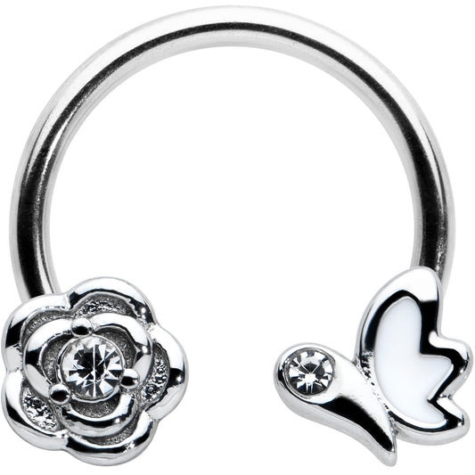 16G 3/8 Clear Gem White Butterfly Flower Horseshoe Circular Barbell