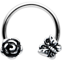 16G 3/8 Antiqued Butterfly Flower Horseshoe Circular Barbell