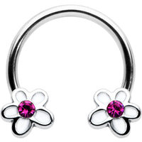 16G 3/8 Pink Gem Daisy Flowers Horseshoe Circular Barbell