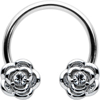 16G 3/8 Textured Blooming Flowers Horseshoe Circular Barbell