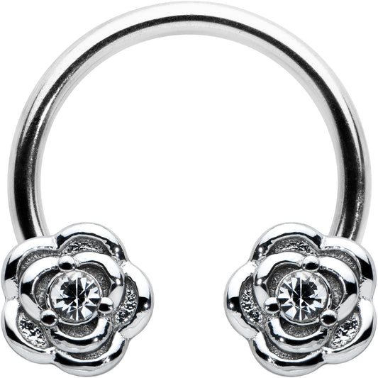 16G 3/8 Textured Blooming Flowers Horseshoe Circular Barbell