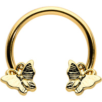 16G 3/8 Gold Tone Burnished Butterflies Horseshoe Circular Barbell