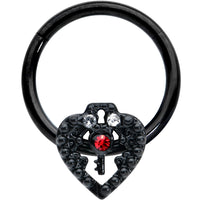 16G 3/8 Red Clear Gem Black Key Heart Hinged Segment Ring